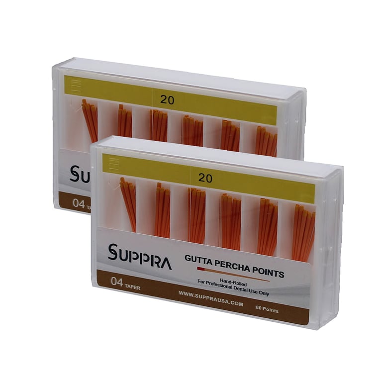 SUPPRA Gutta Percha Endodontic Points, #20 0.04 Taper, Yellow, 60/Pk. Designed with ISO