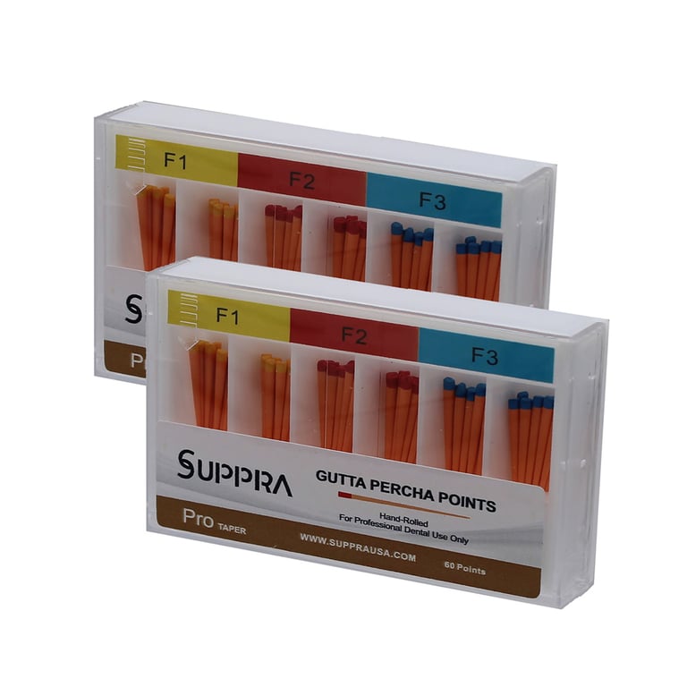SUPPRA Gutta Percha Endodontic Points, #F1 - F2 - F3 0.04 Taper, Asst, 60/Pk. Designed with ISO