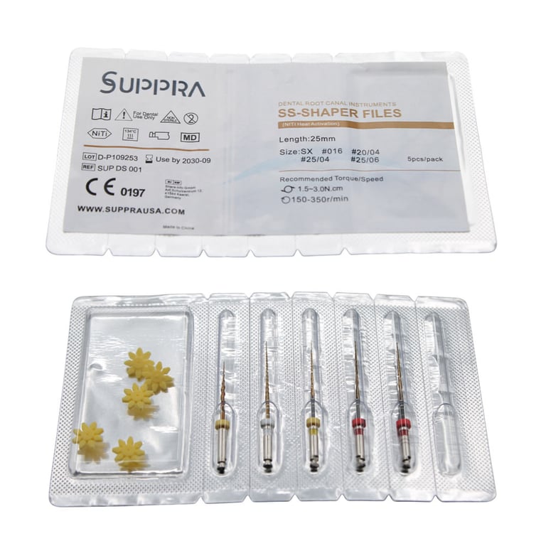 SUPPRA SS - SHAPER Heat Activated Niti Endodontic Files, Asst 25mm Set. Includes: One each: XS