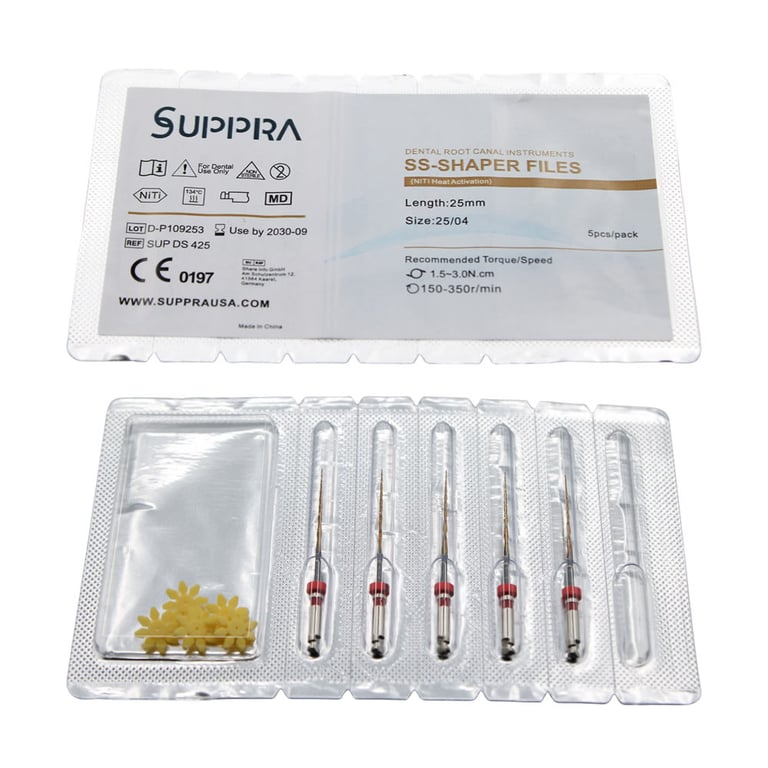 SUPPRA SS - SHAPER Heat Activated Niti Endodontic Files, #25 0.04 Taper, 25mm, 5/Pk. Recommended