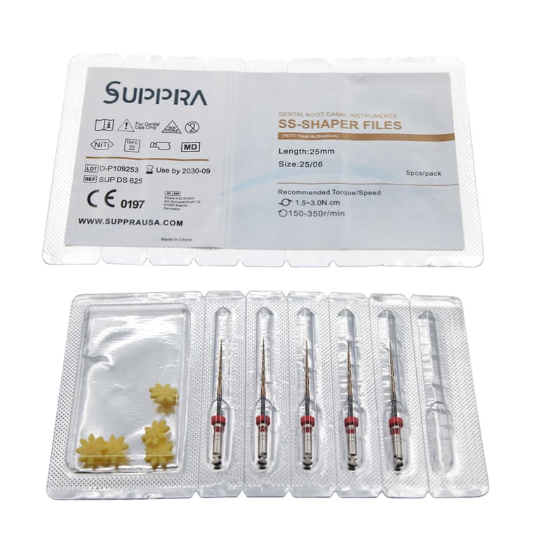 SUPPRA SS - SHAPER Heat Activated Niti Endodontic Files, #25 0.06 Taper, 25mm, 5/Pk. Recommended
