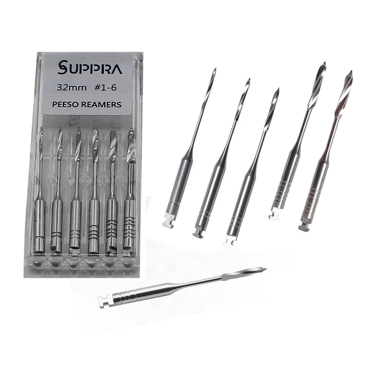 SUPPRA Stainless Steel Peeso Reamer, #1 - 6, 32mm, Asst, 6/Pk. Designed for shaping and enlarging