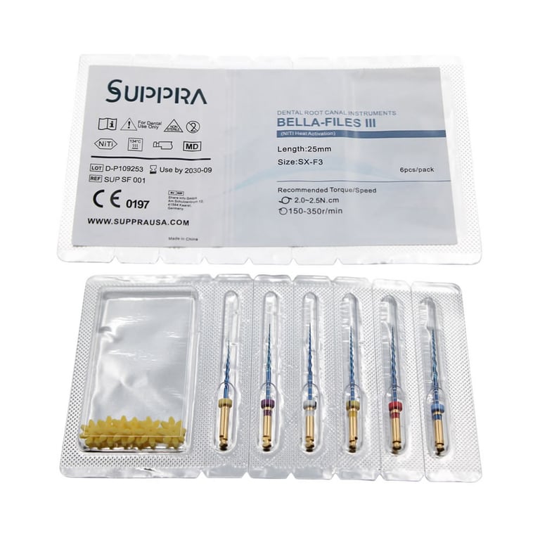 SUPPRA BELLA III Heat Activated Niti Endodontic Files, Asst 25mm Set. Includes: One each: SX ,S1