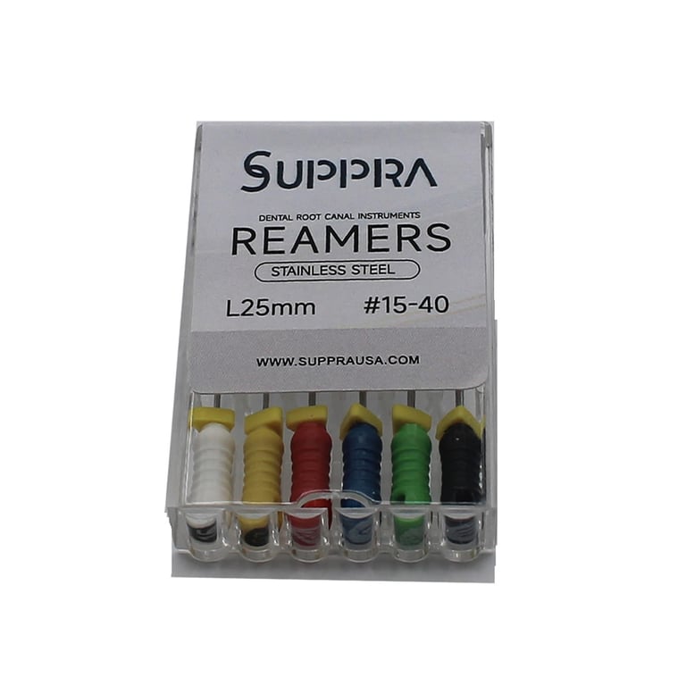 SUPPRA Stainless Steel Reamer, #15 - 40, 25mm, Asst, 6/Pk. Designed for cutting efficiency