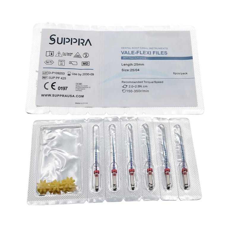 SUPPRA VALE - FLEXI Heat Activated Niti Endodontic Files, #25 0.04 Taper, 25mm, 6/Pk. Recommended