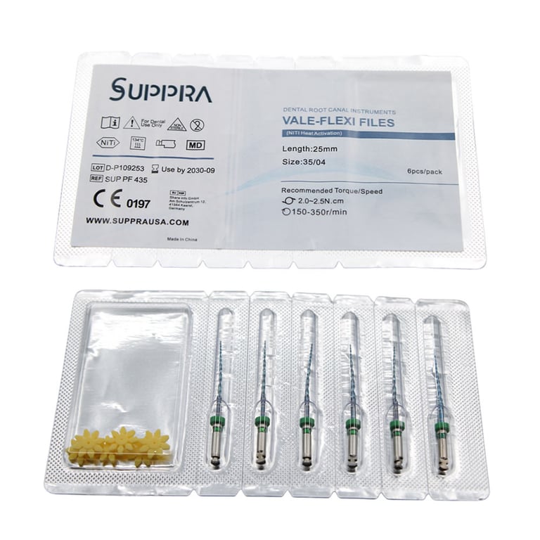 SUPPRA VALE - FLEXI Heat Activated Niti Endodontic Files, #35 0.04 Taper, 25mm, 6/Pk. Recommended