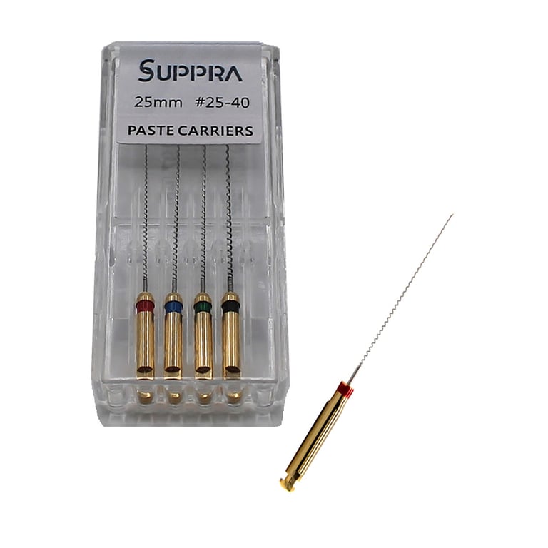 SUPPRA Stainless Steel Paste Carrier, #1 - 4, 25mm, Asst, 4/Pk. Features with spiral filler
