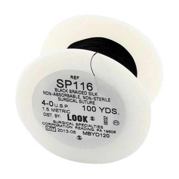 Look 4/0, 100 Yards of Silk Black Braided Sutures on a Spool, Package of 1 - 100 Yard Spool