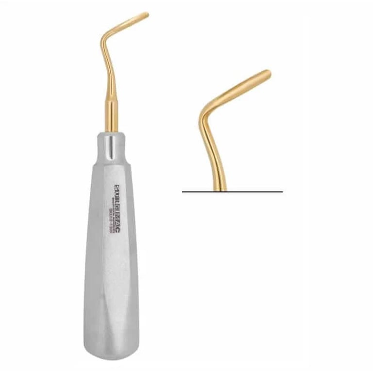 Air Series 303 Apical Elevator, 3mm, Right Gold Titanium Tips, 1/Pk. Helps to loosen the tooth