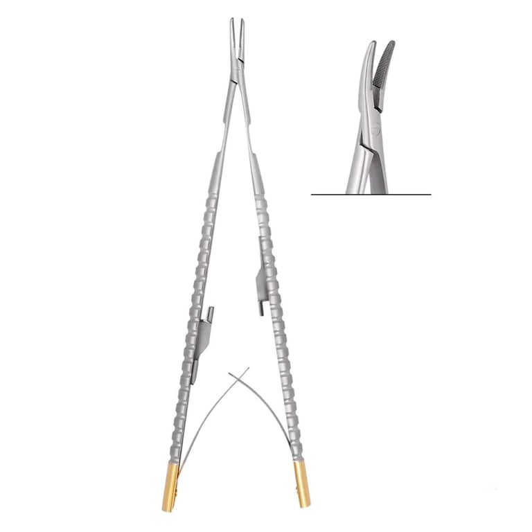 Air Series Castroviejo Needle Holder, Curved, 7", 1/Pk. Featuring a curved round handle TC