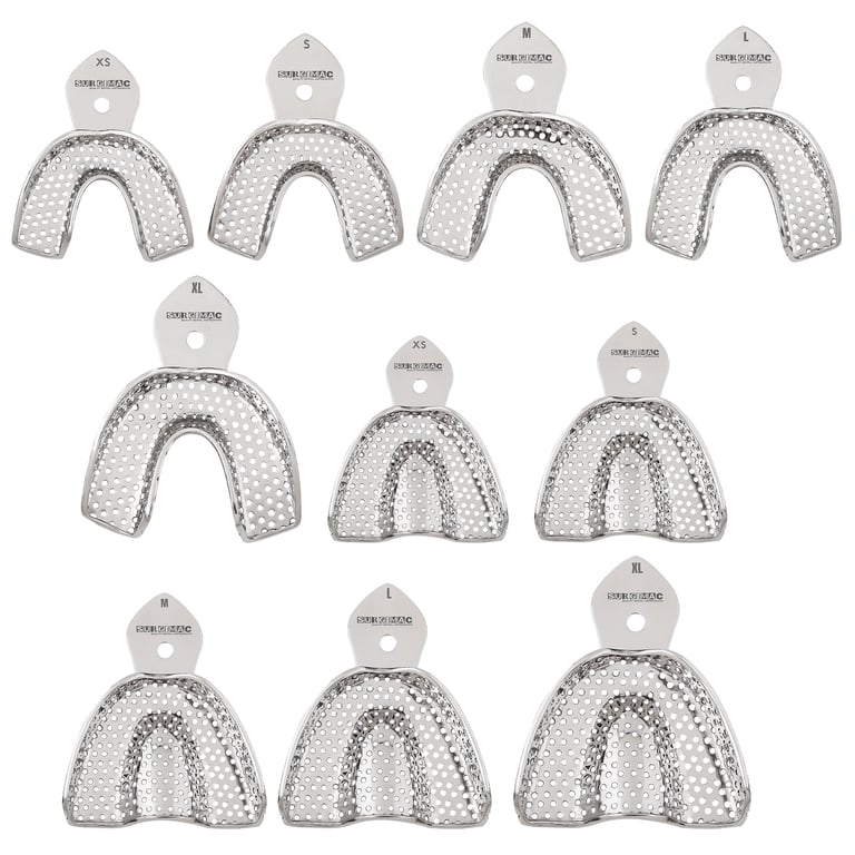 Eco Series Regular Perforated Full-Arch Impression Trays, Stainless Steel, Assorted Sizes, 10/Pk