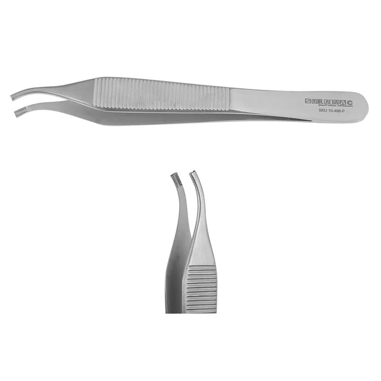 Eco Series Stainless Steel 4.75" Micro Adson-Brown Tissue Forceps with Angled 7 x 7 Teeth, 1/Pk