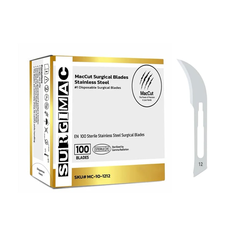 MacCut #12 Sterile Stainless Steel Surgical Scalpel Blade, 100/Box