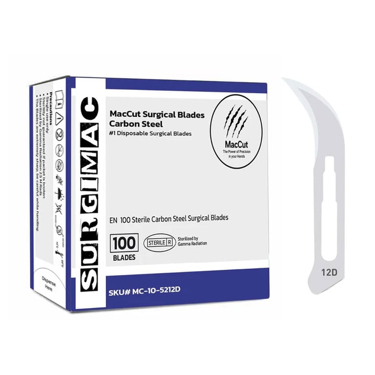 MacCut #12D Sterile Carbon Steel Surgical Scalpel Blade, 100/Box. Offers sharpness and durability