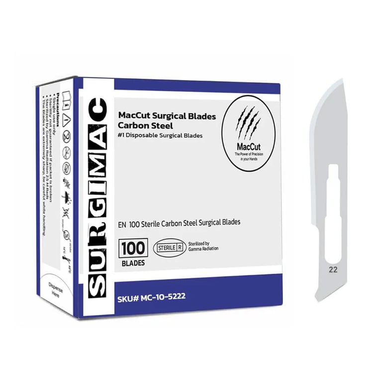MacCut #22 Sterile Carbon Steel Surgical Scalpel Blade, 100/Box. Offers sharpness and durability