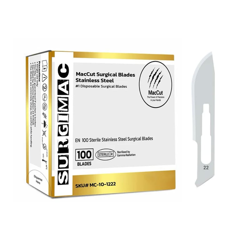 MacCut #22 Sterile Stainless Steel Surgical Scalpel Blade, 100/Box