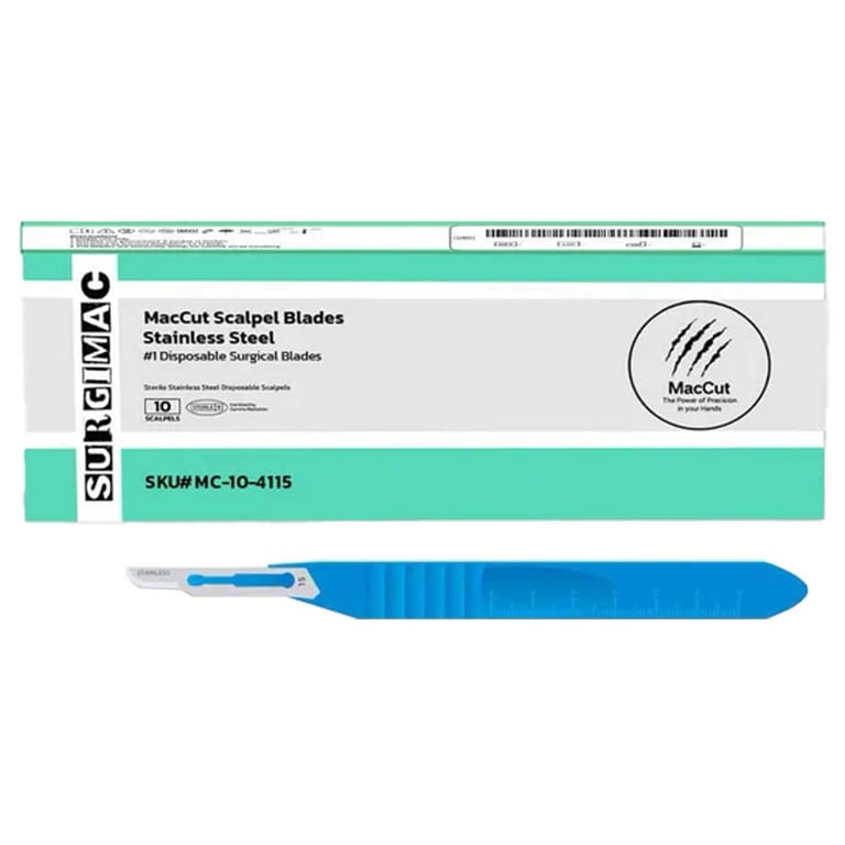 MacCut #15 Sterile Stainless Steel Surgical Scalpel Blade, Plastic Handle, 10/Pk