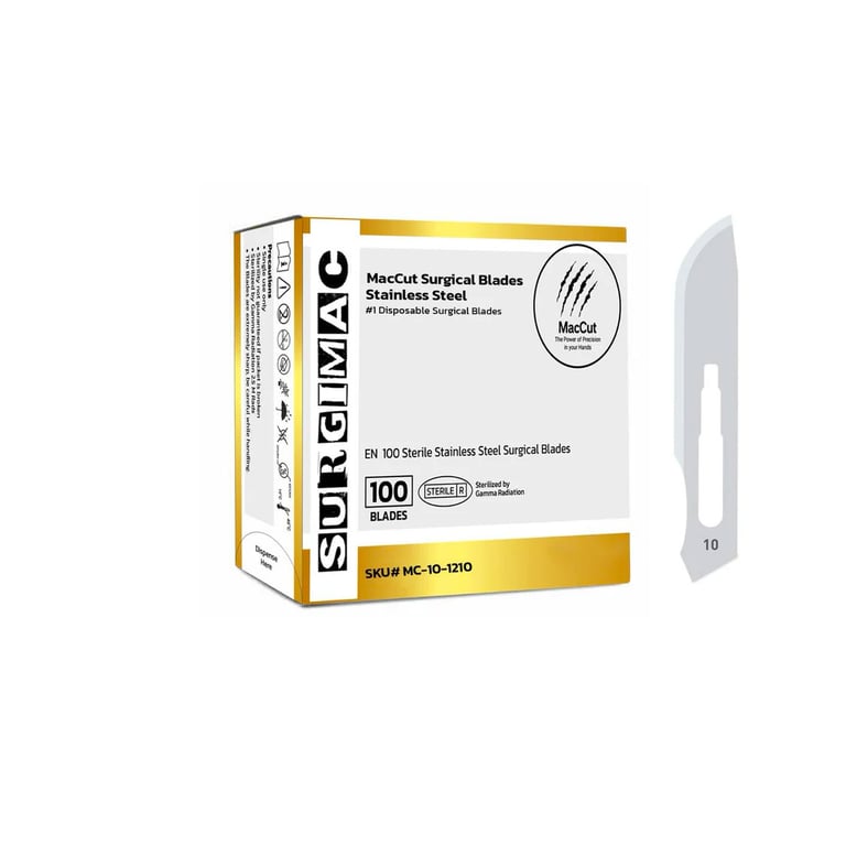 MacCut #10 Sterile Stainless Steel Surgical Scalpel Blade, 100/Box
