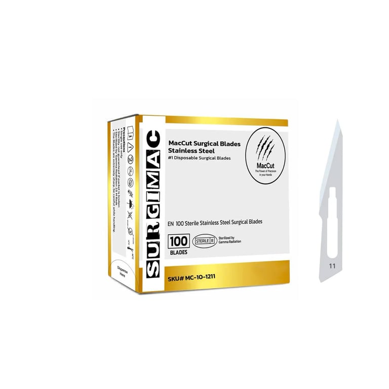 MacCut #11 Sterile Stainless Steel Surgical Scalpel Blade, 100/Box