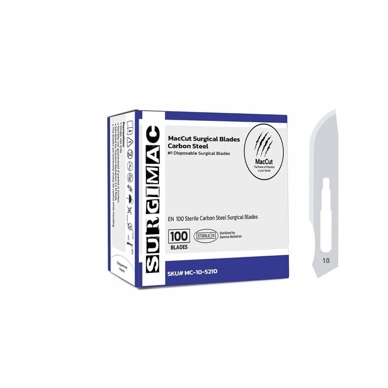 MacCut #10 Sterile Carbon Steel Surgical Scalpel Blade, 100/Box