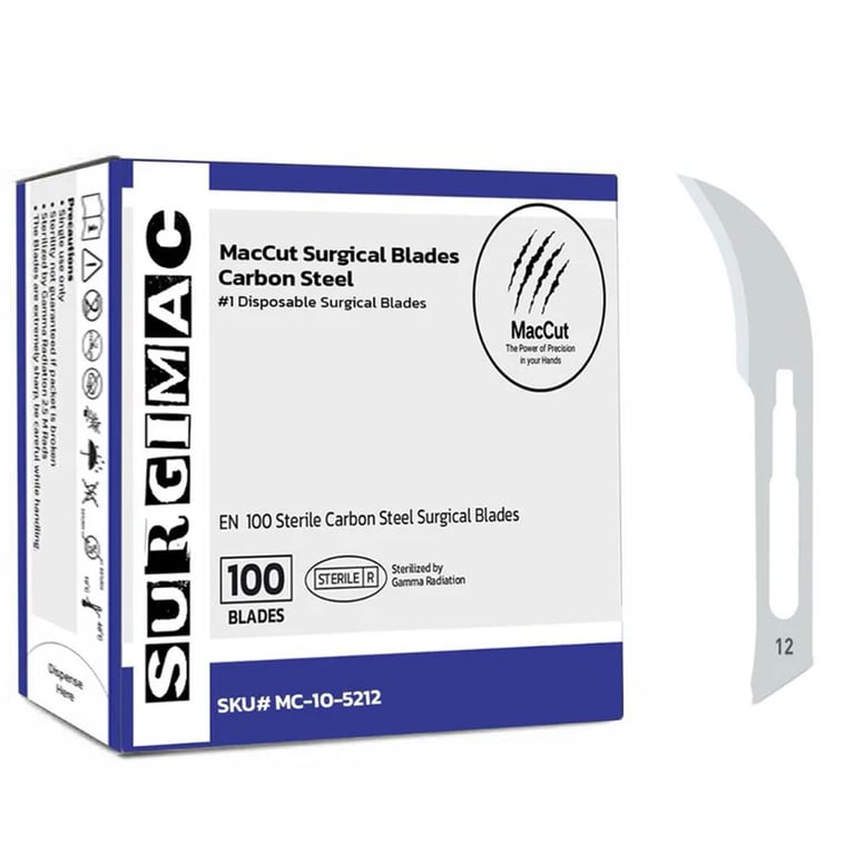 MacCut #12 Sterile Carbon Steel Surgical Scalpel Blade, 100/Box