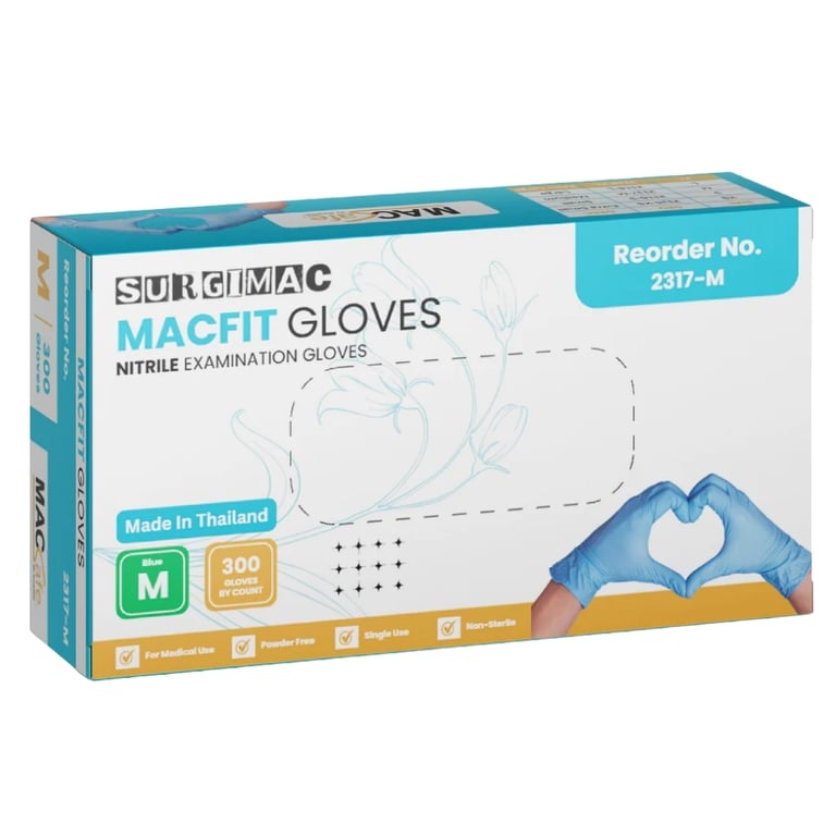 MacFit Nitrile Powder Free Exam Glove, Medium, Blue, 300/Bx. Delivers a durable