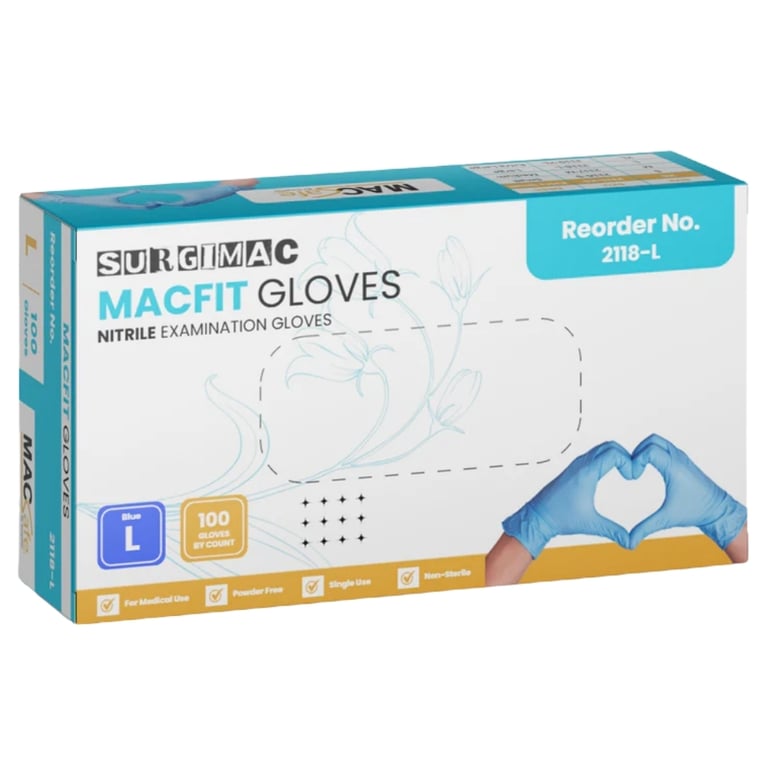 MacFit Nitrile Powder Free Exam Gloves, Large, Blue, 100/Box. Delivers a dependable, latex-free