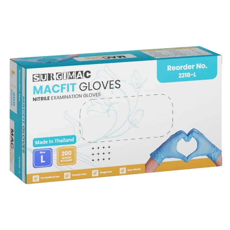MacFit Nitrile Powder Free Exam Gloves, Large, Blue, 200/Box. Provides a chemo-tested barrier