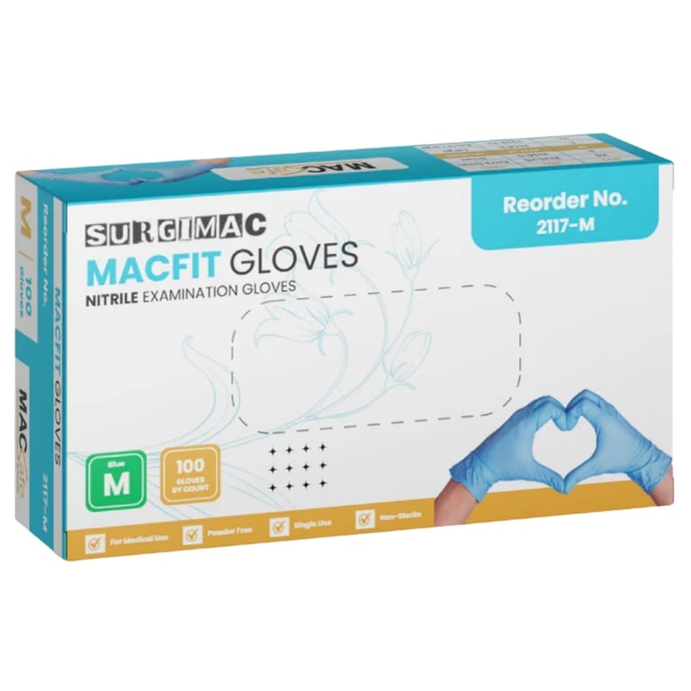 MacFit Nitrile Powder Free Exam Gloves, Medium, Blue, 100/Box. Delivers a dependable, latex-free