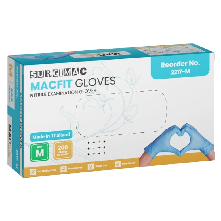 MacFit Nitrile Powder Free Exam Gloves, Medium, Blue, 200/Box. Provides a chemo-tested barrier