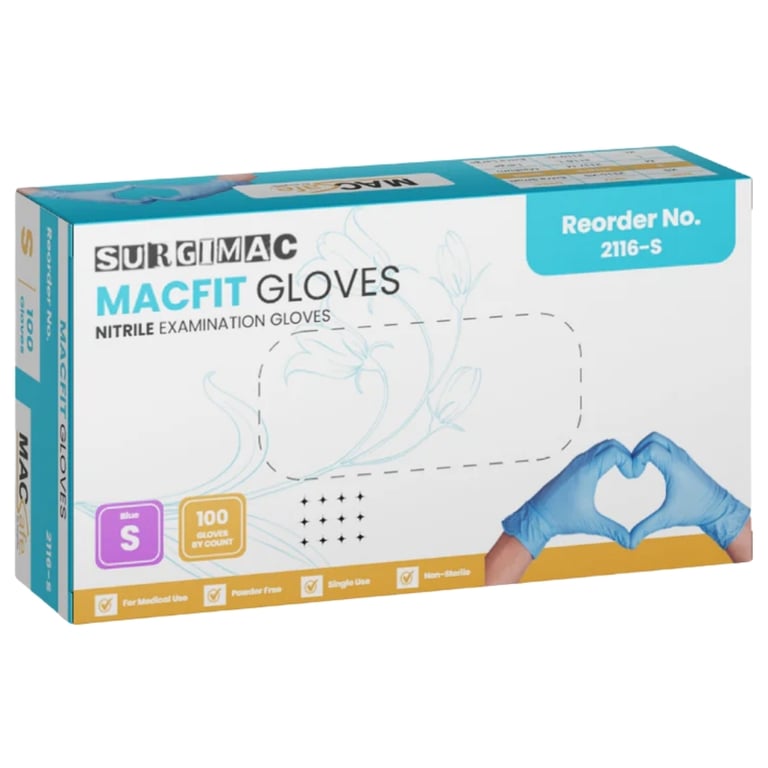MacFit Nitrile Powder Free Exam Gloves, Small, Blue, 100/Box. Delivers a dependable, latex-free