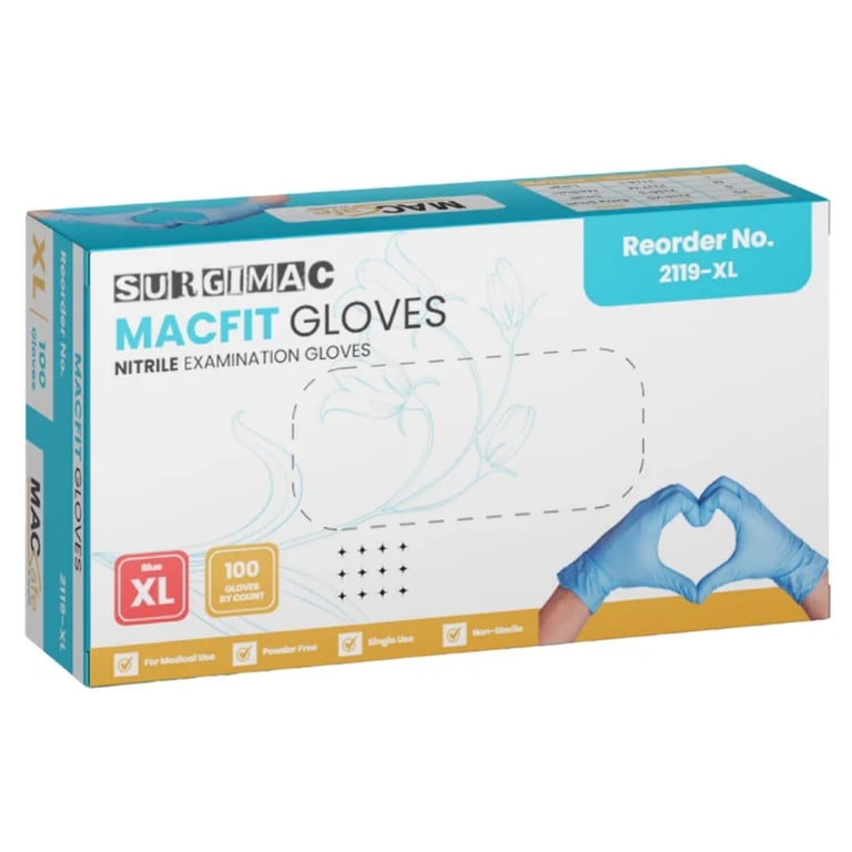 MacFit Nitrile Powder Free Exam Gloves, X-Large, Blue, 100/Box. Delivers a dependable, latex-free