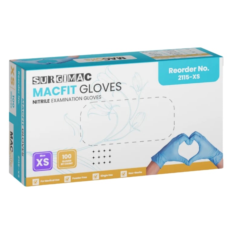 MacFit Nitrile Powder Free Exam Gloves, X-Small, Blue, 100/Box. Delivers a dependable, latex-free
