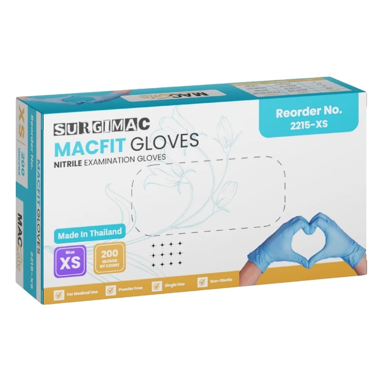 MacFit Nitrile Powder Free Exam Gloves, X-Small, Blue, 200/Box. Provides a chemo-tested barrier