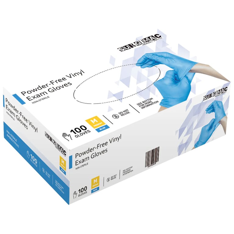 MacGrip Powder-Free Vinyl Exam Gloves, Medium, Blue, 100/Box. Non-sterile, single use