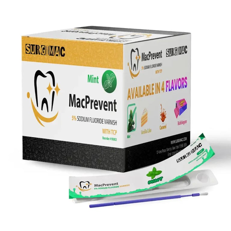 MacPrevent 5% Sodium Fluoride Varnish with TCP, Mint, 0.4mL Unit Dose, 600/Case. Effectively