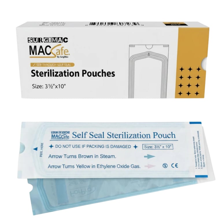MacSafe 3.5" x 10" Paper/Film Self-Seal Sterilization Pouch, 200/Bx, Case of 20. Seals with its