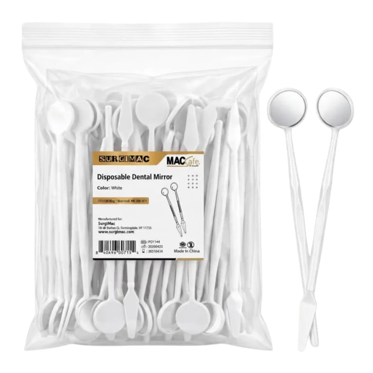 MacSafe Size 4.5 Plastic Mouth Mirror, 7" Spatula Handle, White, 100/Bag. Gives an indirect view