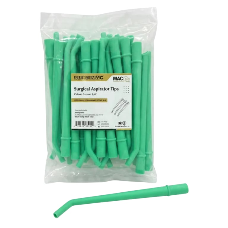 MacSafe 1/4" Surgical Aspirating Tip, Green, 25/Bag. Clears blood and irrigant from a surgical