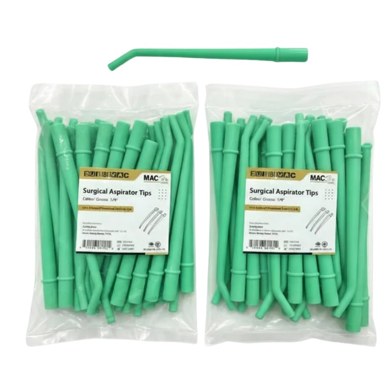 MacSafe 1/4" Surgical Aspirating Tip, Green, 25/Bag, Case of 50. Clears blood and irrigant