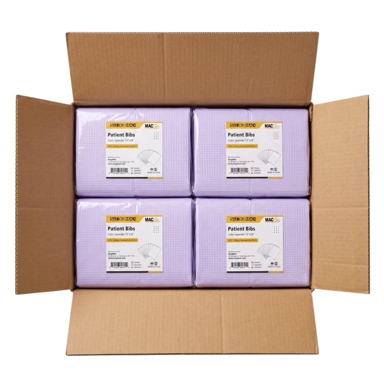 MacSafe 13" x 18" 2-Ply Paper/1-Ply Poly Patient Bib, Lavender, 125/Pk, Case of 4. Absorbs
