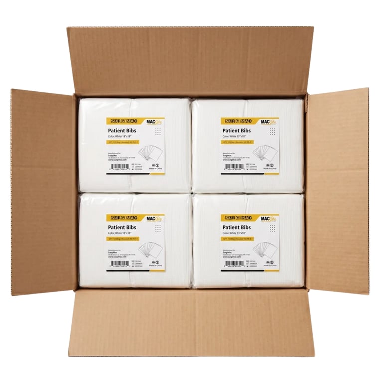 MacSafe 13" x 18" 2-Ply Paper/1-Ply Poly Patient Bib, White, 125/Pk, Case of 4. Absorbs