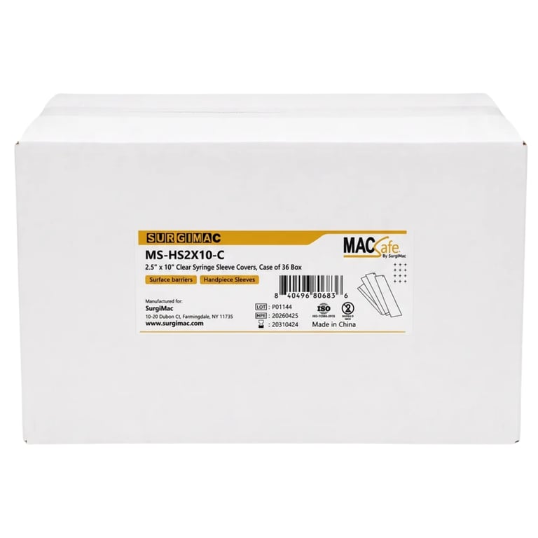 MacSafe 2.5" x 10" Plastic Syringe Sleeve, Clear, 500/Bx, Case of 36. Sheathes the air-water