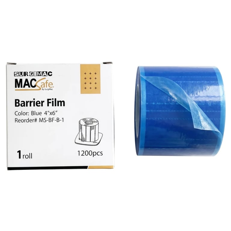 MacSafe 4" x 6" 0.05mm Barrier Film, Blue, 1200/Roll. Peels one sheet at a time from a dispenser