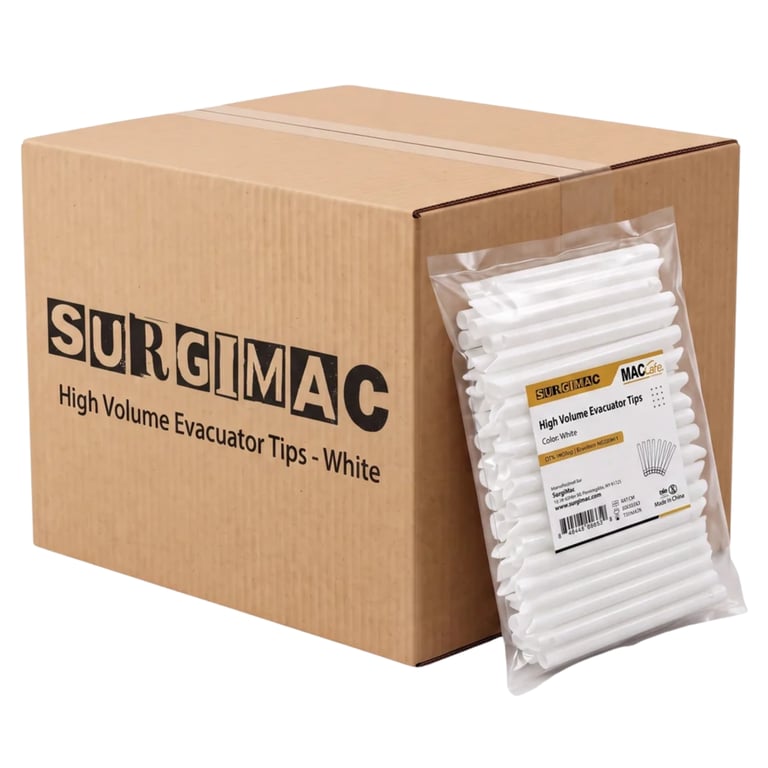 MacSafe High Volume Evacuator Tip, White, 100/Bag, Case of 50. Draws bulk fluid and debris