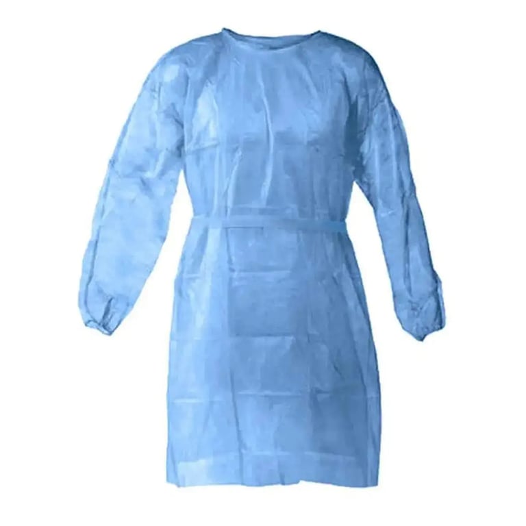 MacSafe SMS Isolation Gown, Tie Back, Elastic Cuffs, Blue, 100/Pk. Features a fluid-resistant SMS
