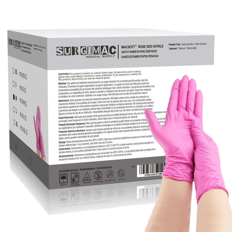 MacSoft Powder-Free Nitrile Exam Gloves, Rose Red, Chemo Tested, Medium, 1000/Case. Designed