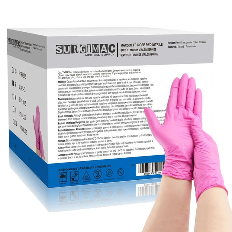 MacSoft Powder-Free Nitrile Exam Gloves, Rose Red, Chemo Tested, Small, 1000/Case. Designed