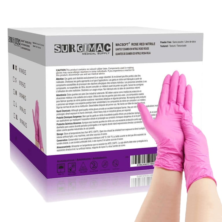 MacSoft Powder-Free Nitrile Exam Gloves, Rose Red, Chemo Tested, Extra Small, 1000/Case. Designed