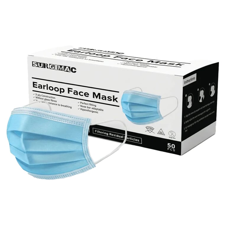 MacSafe ASTM Level 1 Earloop Mask, BFE/PFE >98%, Blue, 50/Box